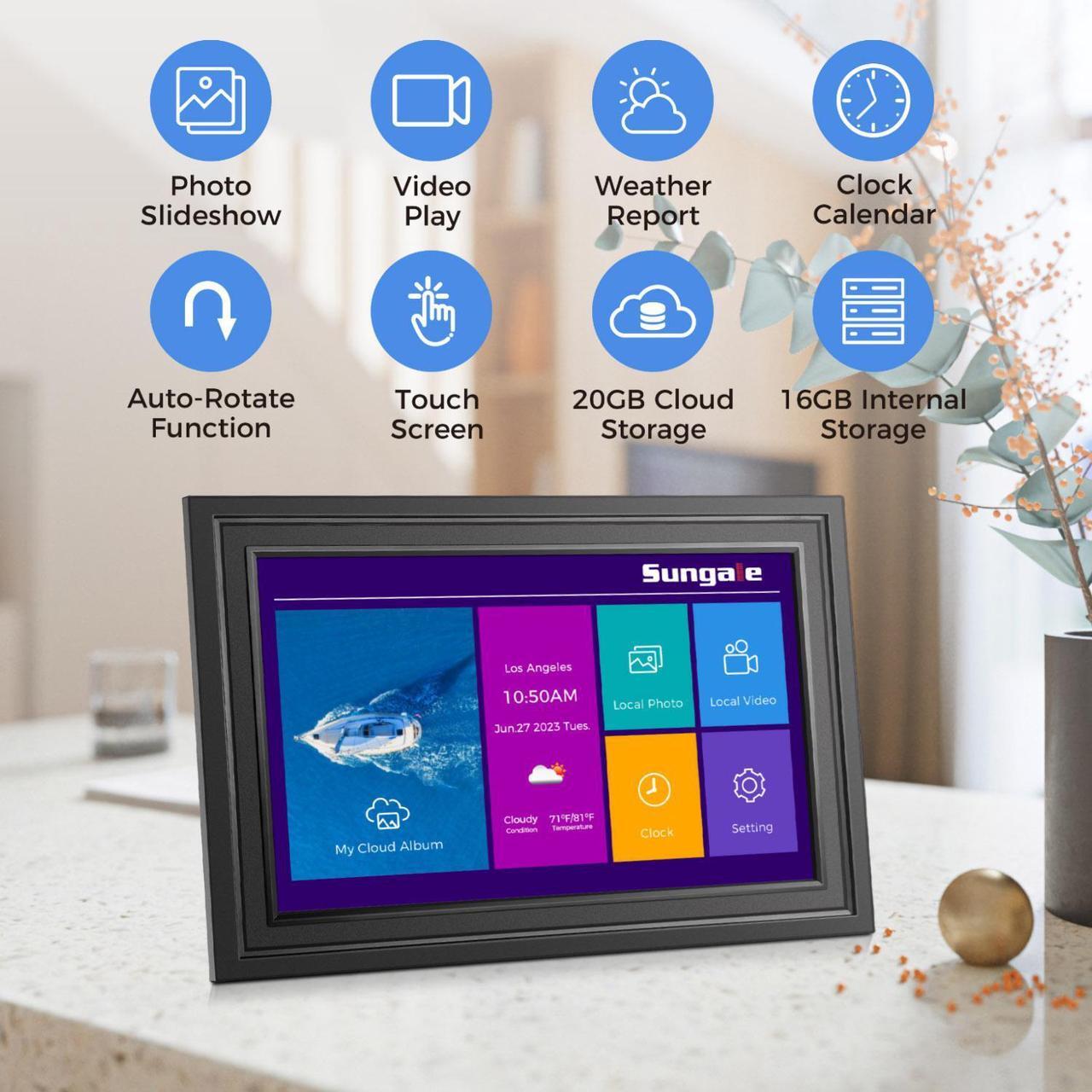 Alt view image 4 of 7 - Sungale 10.1 True Cloud Frame with Editable Cloud Albums, IPS HD Touch Screen, 20GB Free Cloud Storage, Computer or App Remote Manage, Easy Setup, Full Features & Functions, 16GB Storage, Auto-Rotate