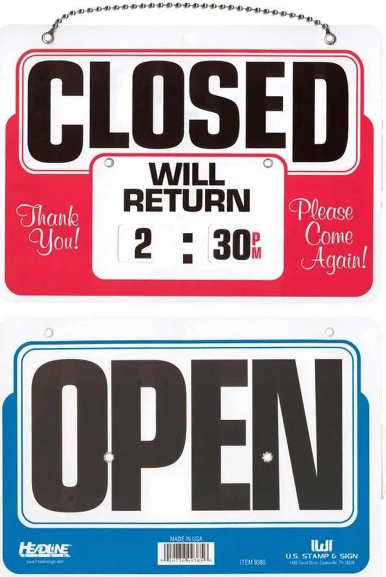 Headline Sign 9385 Double-Sided Open/Closed Sign w/Dial-A-Time Will ...