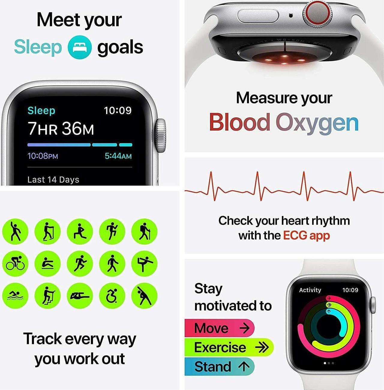 Alt view image 2 of 14 - Apple Watch Series 6 40mm Silver Aluminum Case with White Sport Band GPS + Cellular M02N3LL/A