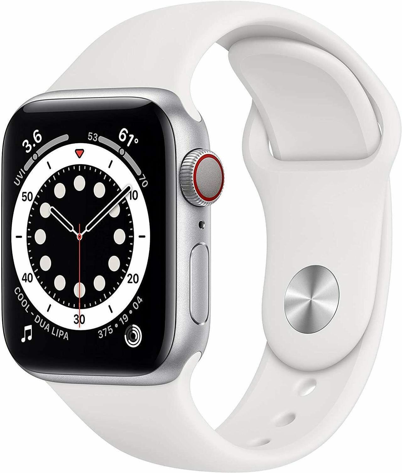 Main image of Apple Watch Series 6 40mm Silver Aluminum Case with White Sport Band GPS + Cellular M02N3LL/A