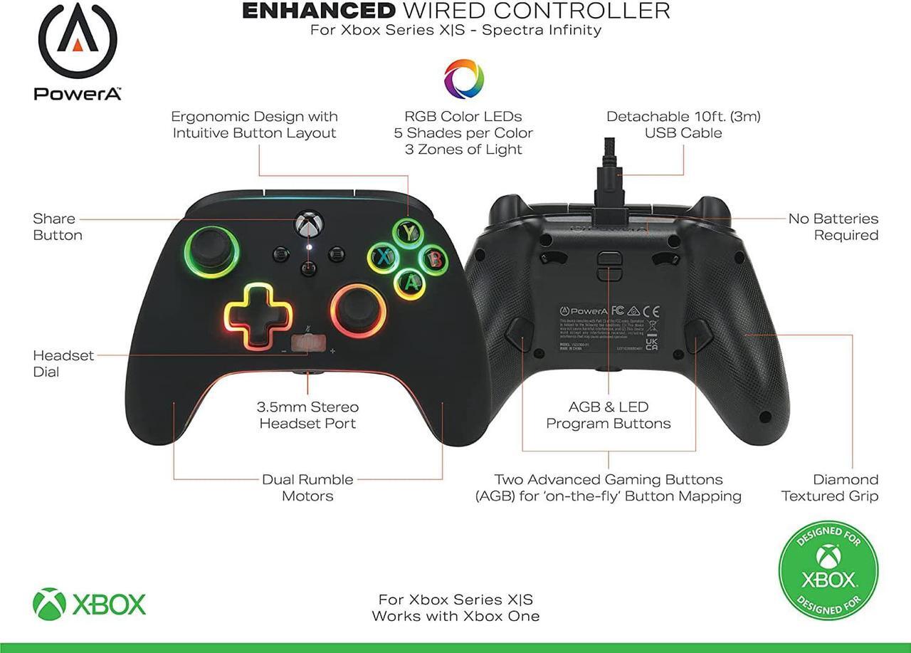 Alt view image 2 of 11 - PowerA Spectra Infinity Enhanced Wired Controller for Xbox Series X|S- Black 1522360-01