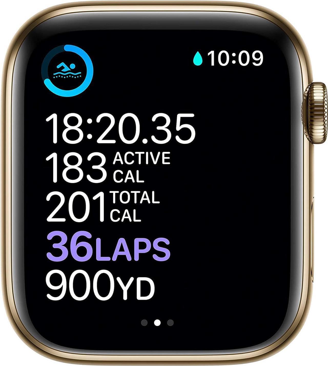 Alt view image 4 of 5 - Apple Watch Series 6 44mm Gold Stainless Case Cyprus Green Sport Band M07N3LL/A