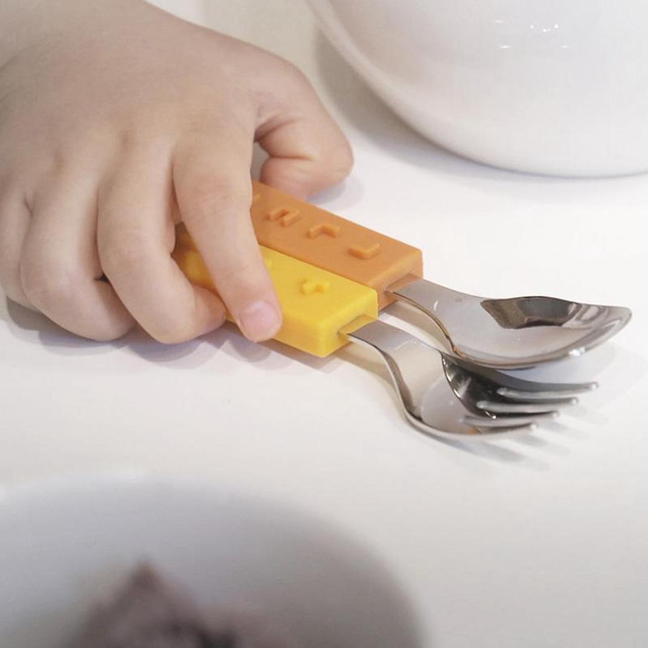 Alt view image 5 of 6 - Baby Spoon Fork set Child Kids Infant Gift Korean Alphabet Design Hangeul Pattern