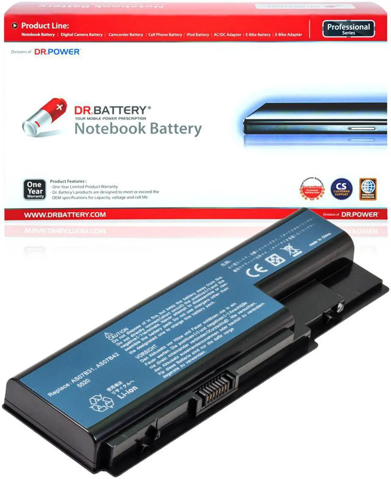Main image of DR. BATTERY - Replacement for Acer Aspire 5920G / 5930 / 5935 / 6530 / 6920 / 6930 / 6935 / 7320 / 7330 / BT.00805.011 / BT.00807.014 / BTP-AS5520G / ICK70 / ICL50 / ICY70 / JDW50 / LAS07B31