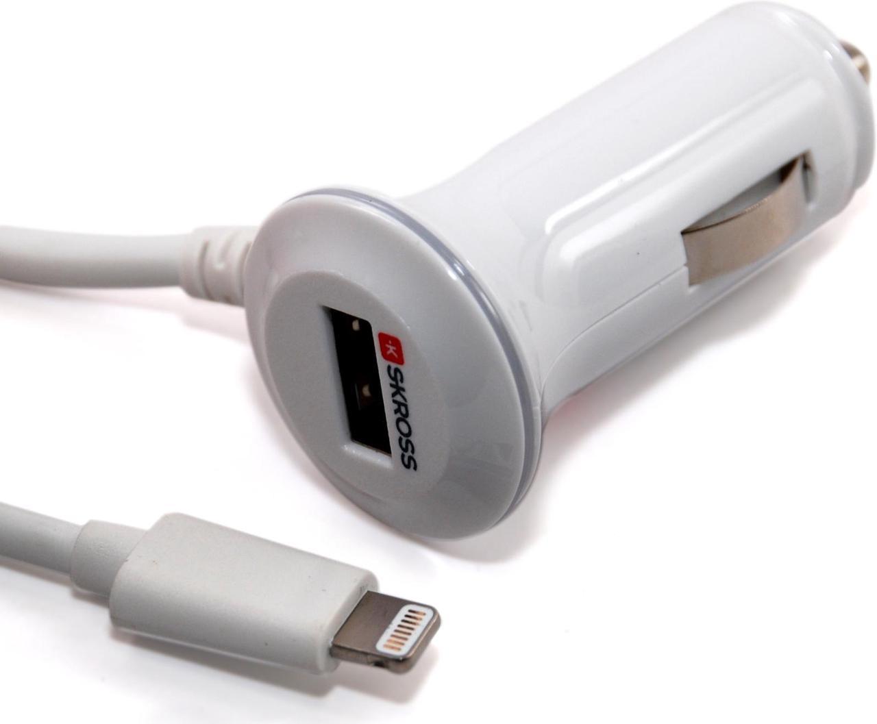 Skross Midget Plus In-Car Charging With Lightning -USB iPhone iPad White 2.900612