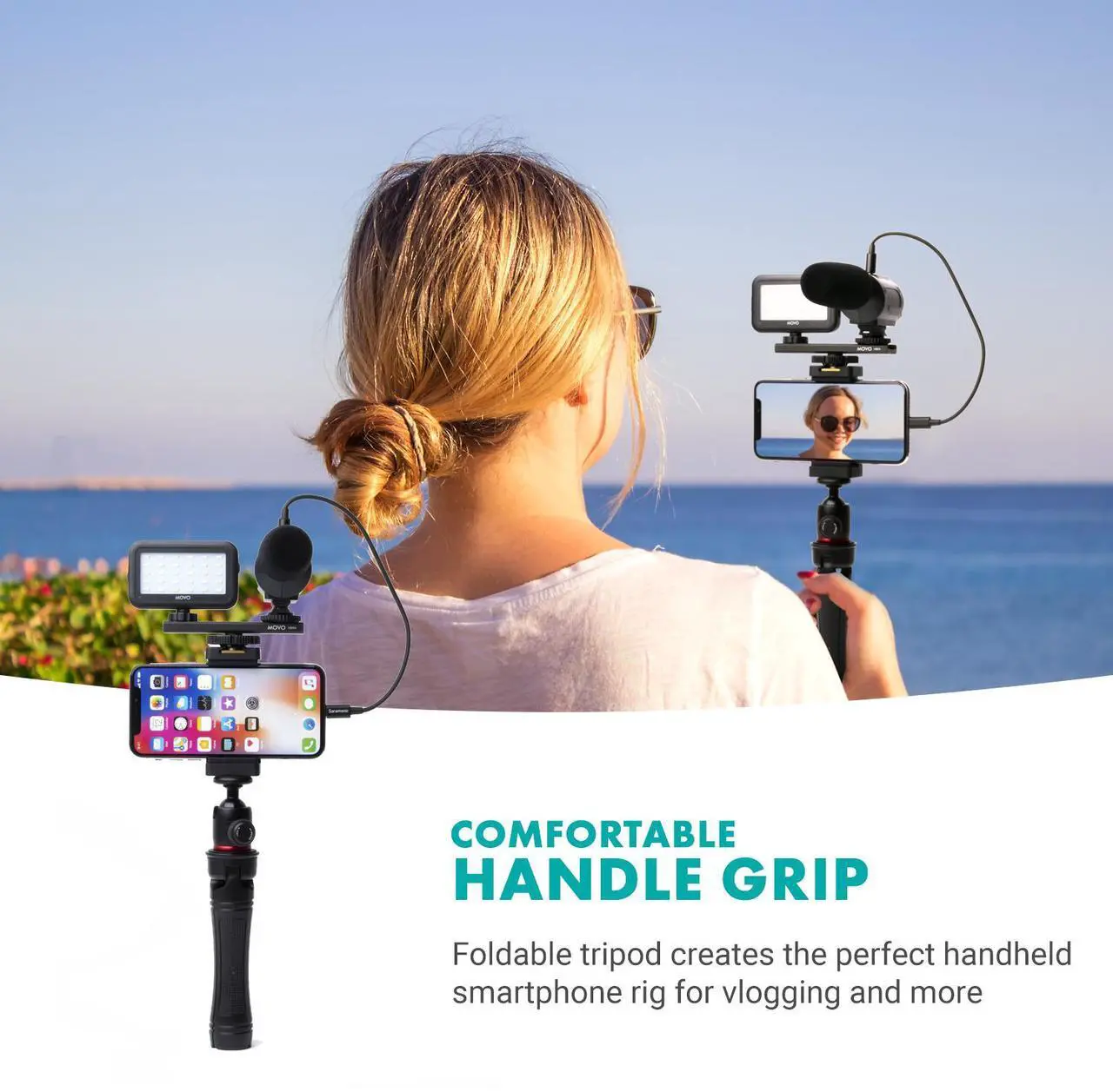 Alt view image 6 of 7 - Movo iVlogger Vlogging Smartphone/iPhone Video Kit W/ Tripod, Mic, LED Light - Compatible YouTube & Influencer Kit for Content Creators|Movo