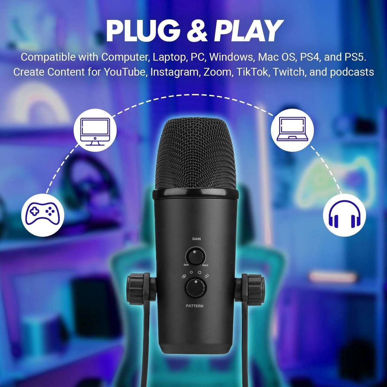 Alt view image 2 of 7 - Movo UM700 Desktop Studio USB Microphone with Stereo, Cardioid, Omnidirectional, and Bi-Directional Polar Patterns - Perfect for Vocals, Recording, Streaming, Interviews, Podcasting, YouTube, Gaming