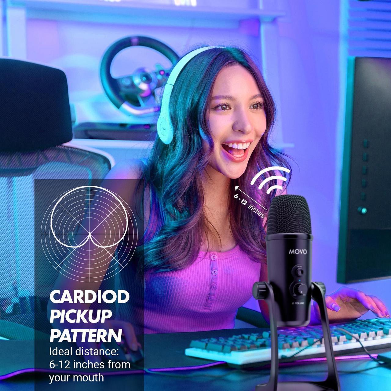 Alt view image 6 of 7 - Movo UM700 Desktop Studio USB Microphone with Stereo, Cardioid, Omnidirectional, and Bi-Directional Polar Patterns - Perfect for Vocals, Recording, Streaming, Interviews, Podcasting, YouTube, Gaming