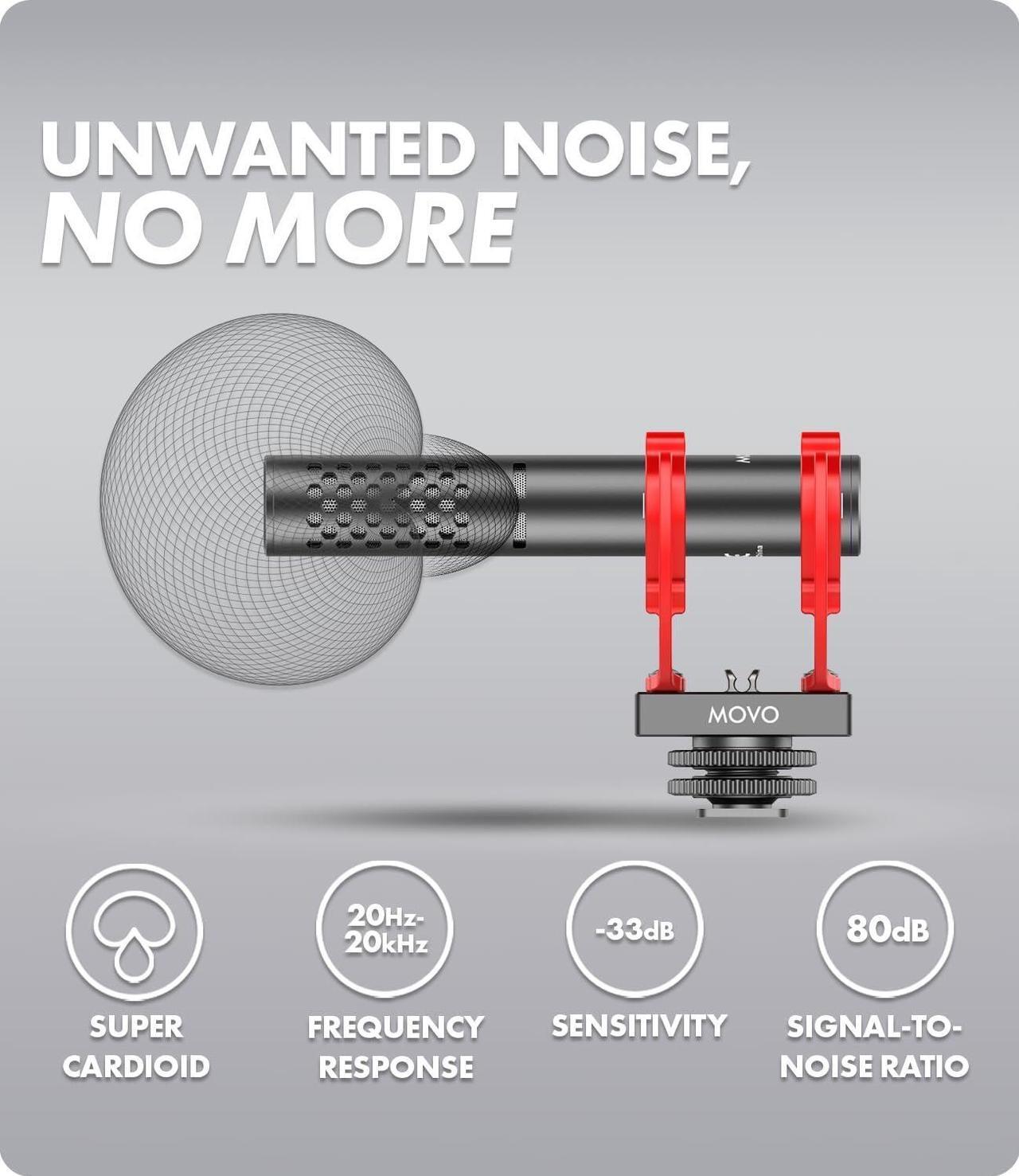 Alt view image 4 of 6 - Movo X1-Mini Video Shotgun Mic for Camera - Supercardioid 3.5mm/USB-C Analog/Digital Camera Microphone for DSLR, iPhone and Android Smartphones, Computers - Compatible with Canon EOS, Nikon, Sony