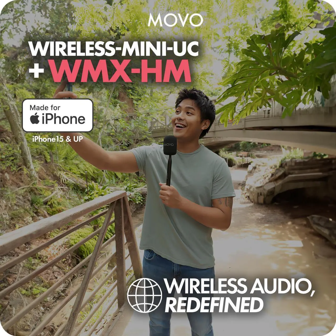 Alt view image 2 of 7 - Movo Wireless Mini UC Ultra Compact Wireless Lavalier Microphone for iPhone 15 with WMX-HM Handheld Adapter - Lapel Mic with Handle Mount for Content Creators, Interviews, Reporting and More