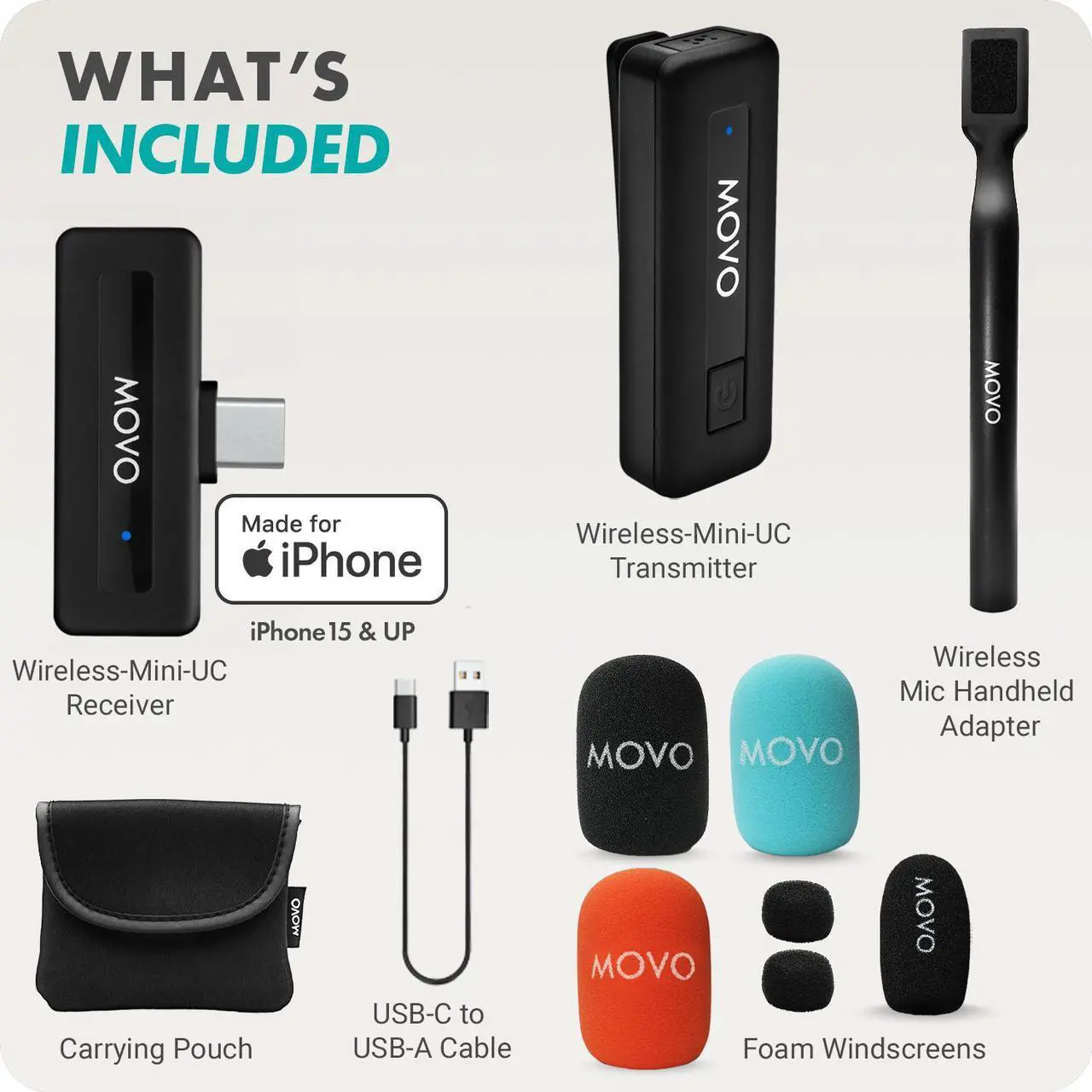 Alt view image 7 of 7 - Movo Wireless Mini UC Ultra Compact Wireless Lavalier Microphone for iPhone 15 with WMX-HM Handheld Adapter - Lapel Mic with Handle Mount for Content Creators, Interviews, Reporting and More