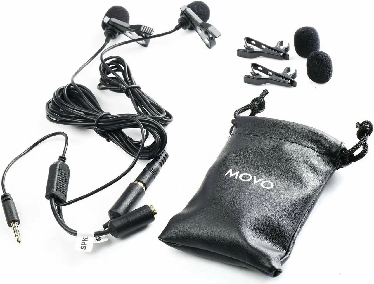Alt view image 3 of 4 - Movo Executive Lavalier Clip-on Interview Microphone with Secondary Mic & Headphone Monitoring Input for Apple iPhone, iPad, Samsung, Android Smartphones/Tablets