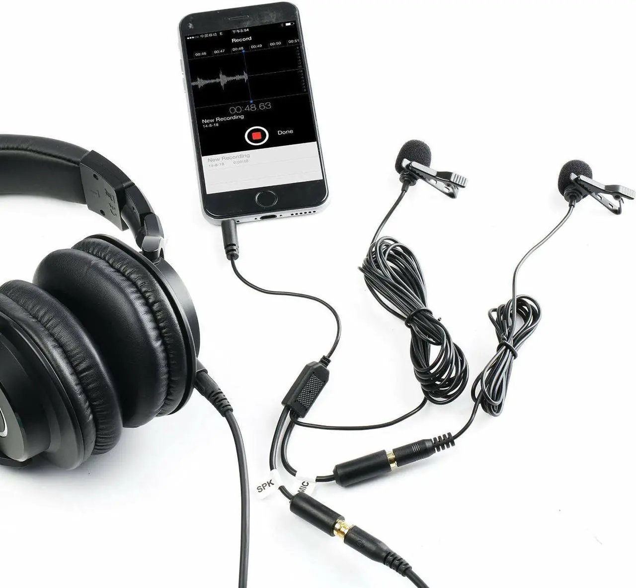 Alt view image 2 of 4 - Movo Executive Lavalier Clip-on Interview Microphone with Secondary Mic & Headphone Monitoring Input for Apple iPhone, iPad, Samsung, Android Smartphones/Tablets