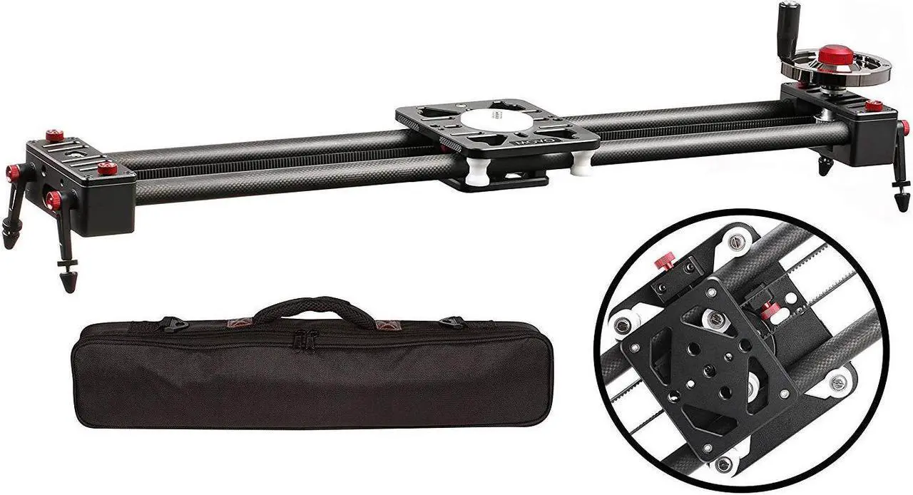 Main image of Movo X-Slider Expandable Carbon Fiber Camera Slider with Belt-Drive System & Weighted Flywheel Hand Control
