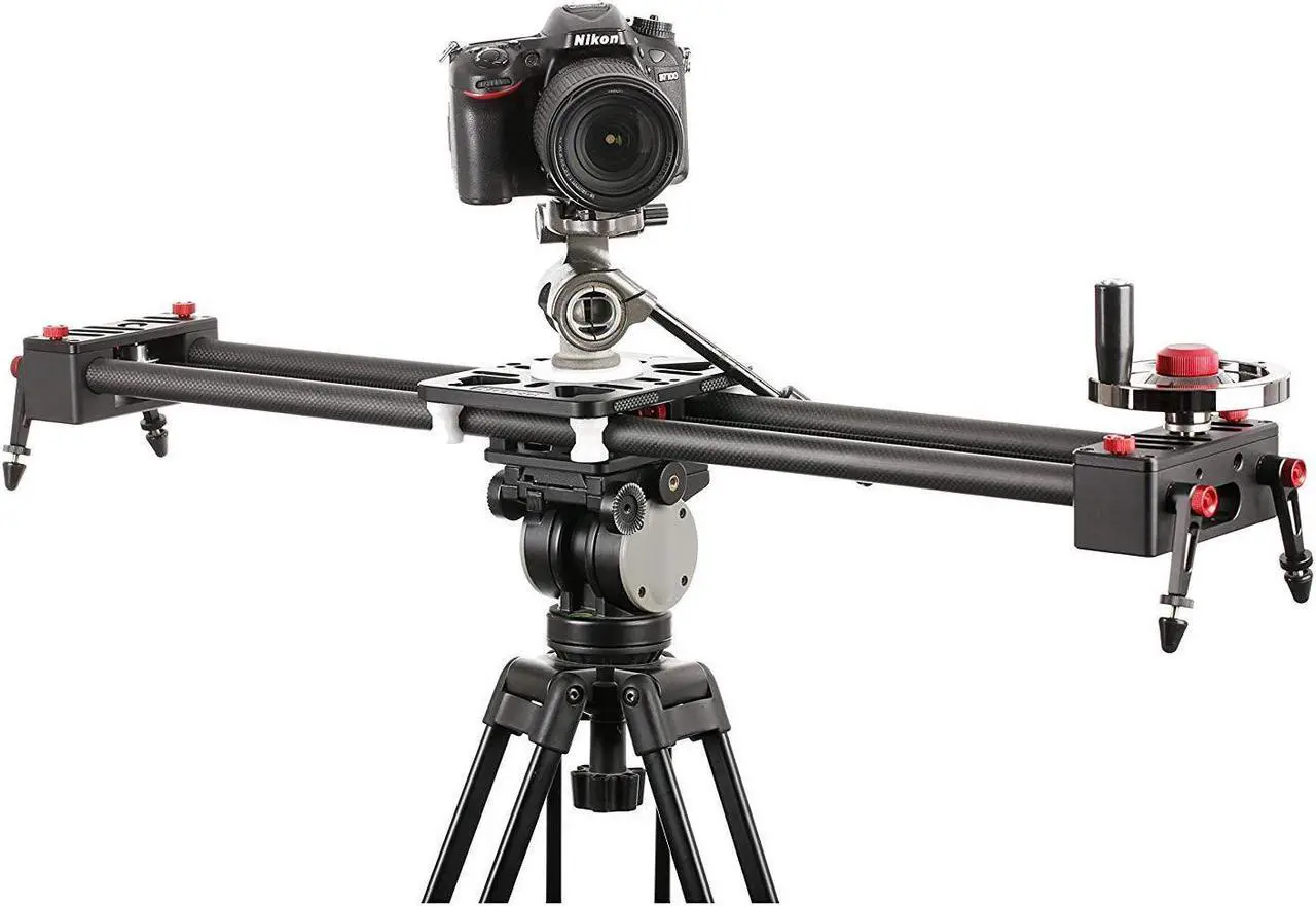 Alt view image 2 of 7 - Movo X-Slider Expandable Carbon Fiber Camera Slider with Belt-Drive System & Weighted Flywheel Hand Control