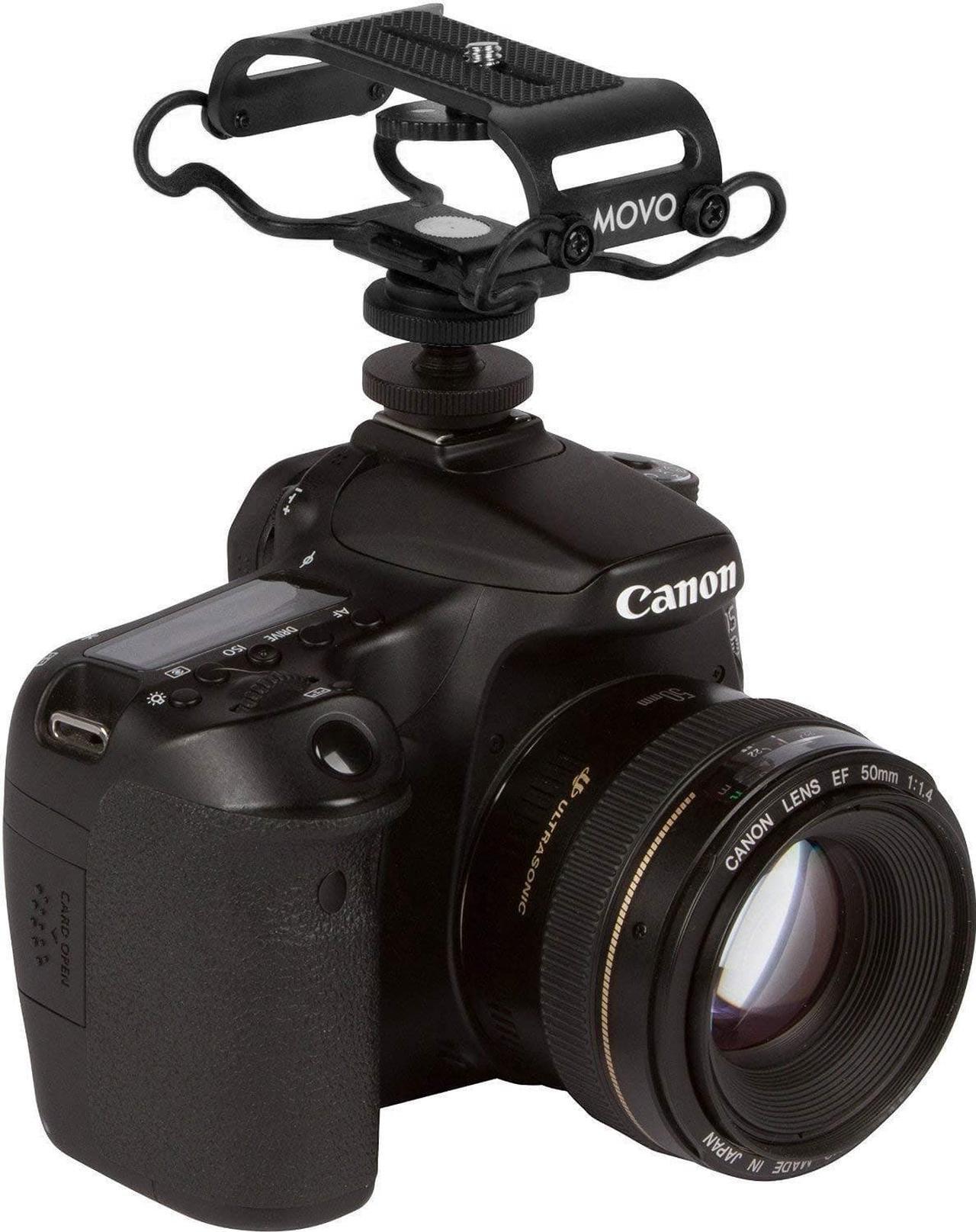 Alt view image 2 of 4 - Movo SMM5-B Universal Microphone and Portable Recorder Shock Mount - Fits The Zoom H4n, H5, H6, Tascam DR-40, DR-05, DR-07 with 1/4" Mounting Screw (Black/Black)