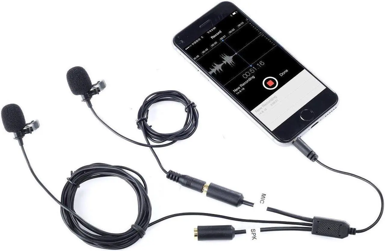 Main image of Movo Executive Lavalier Clip-on Interview Microphone with Secondary Mic & Headphone Monitoring Input for Apple iPhone, iPad, Samsung, Android Smartphones/Tablets