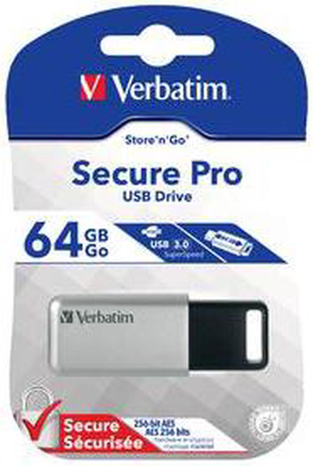 Verbatim 64GB Store'n' Go Secure Pro USB 3.0 Flash Drive with AES 256 Hardware Encryption - Silver