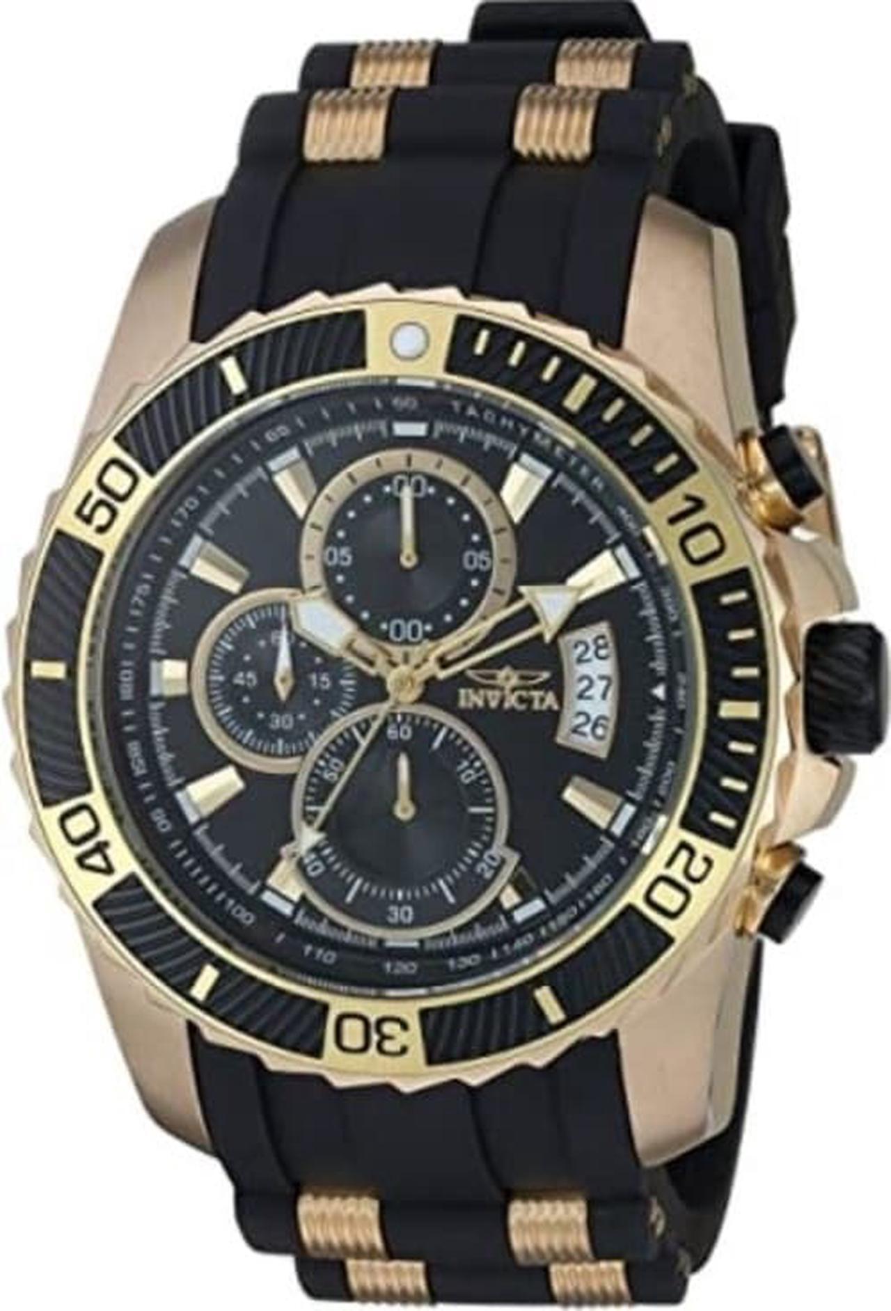 Alt view image 13 of 14 - Invicta 22430 Men's Pro Diver Chronograph Black Silicone & Pu Black Dial 18K Gp Ss Watch