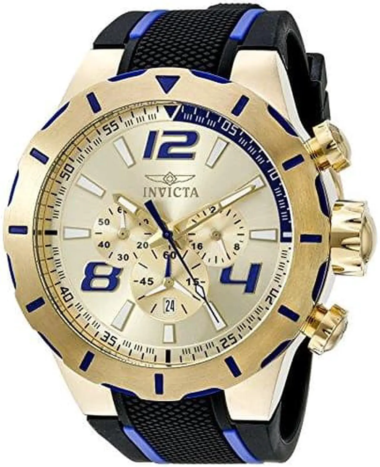Alt view image 5 of 17 - Invicta 20107 Men's S1 Rally Chrono Black Polyurethane Gold-Tone Dial Blue Accents Watch