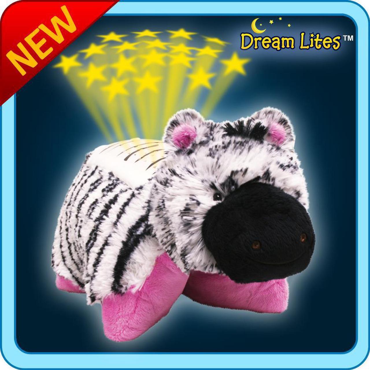Main image of Authentic Pillow Pets Pink and White Zippity Zebra Dream Lites Toy Gift