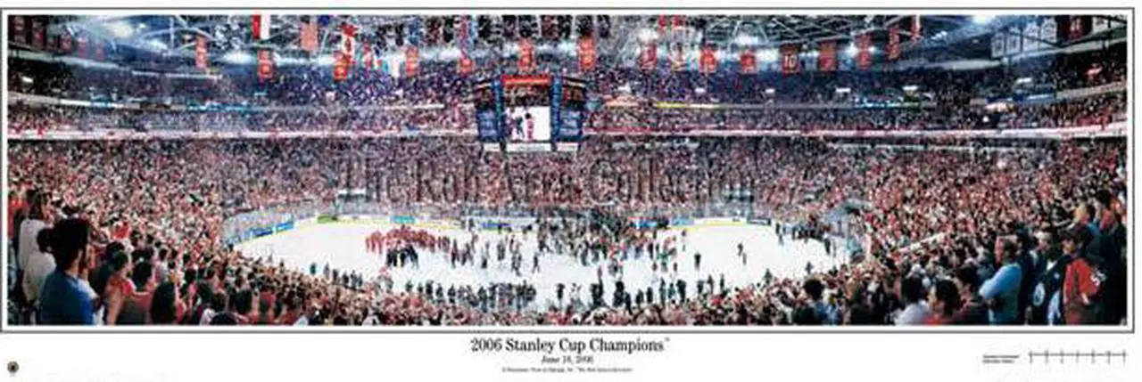 Main image of NHL Carolina Hurricanes 2006 Stanley Cup Champions - 13.5x39 Panoramic Poster with Black Metal Frame #4014