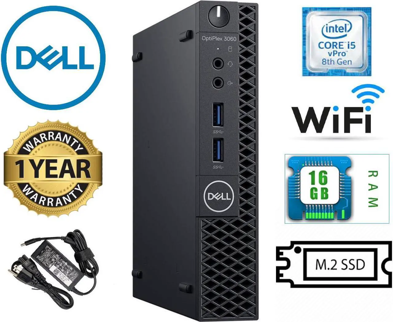Main image of Dell Optiplex 3060 Micro Form Factor Desktop, Intel 6 Core i5 8500T 2.1Ghz, 16GB DDR4, 512GB M.2 SSD, Wi-Fi, HDMI, Windows 10 Pro Windows 10 Pro 16GB DDR4 512 GB PCIe