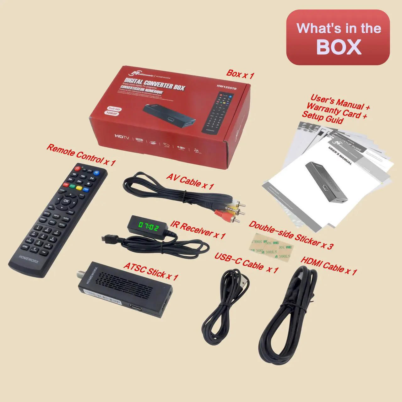 Alt view image 7 of 7 - Mediasonic Digital TV Converter Box Dongle, ATSC Digital Converter Box with TV Tuner, TV Recording, USB Multimedia Function, 1080P HDMI Output, Clear QAM by Mediasonic HomeWorx (HW135STB)