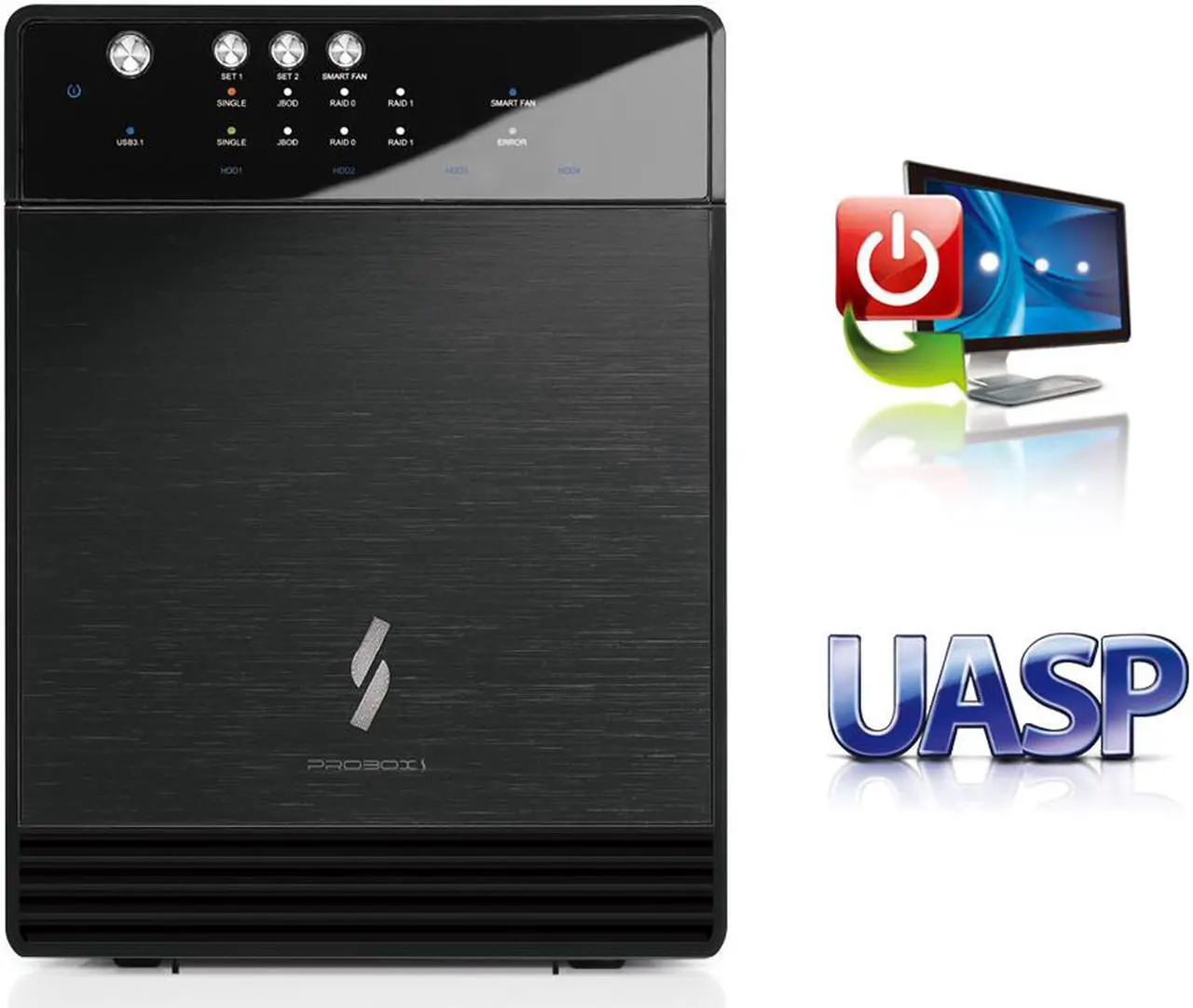 Alt view image 4 of 7 - Mediasonic Raid 0 / 1 USB 3.2 Type C 4 Bay 3.5 SATA Hard Drive Enclosure with USB Hub Feature USB 3.2 Gen 2 10Gbps (HFR7-SU31CH)