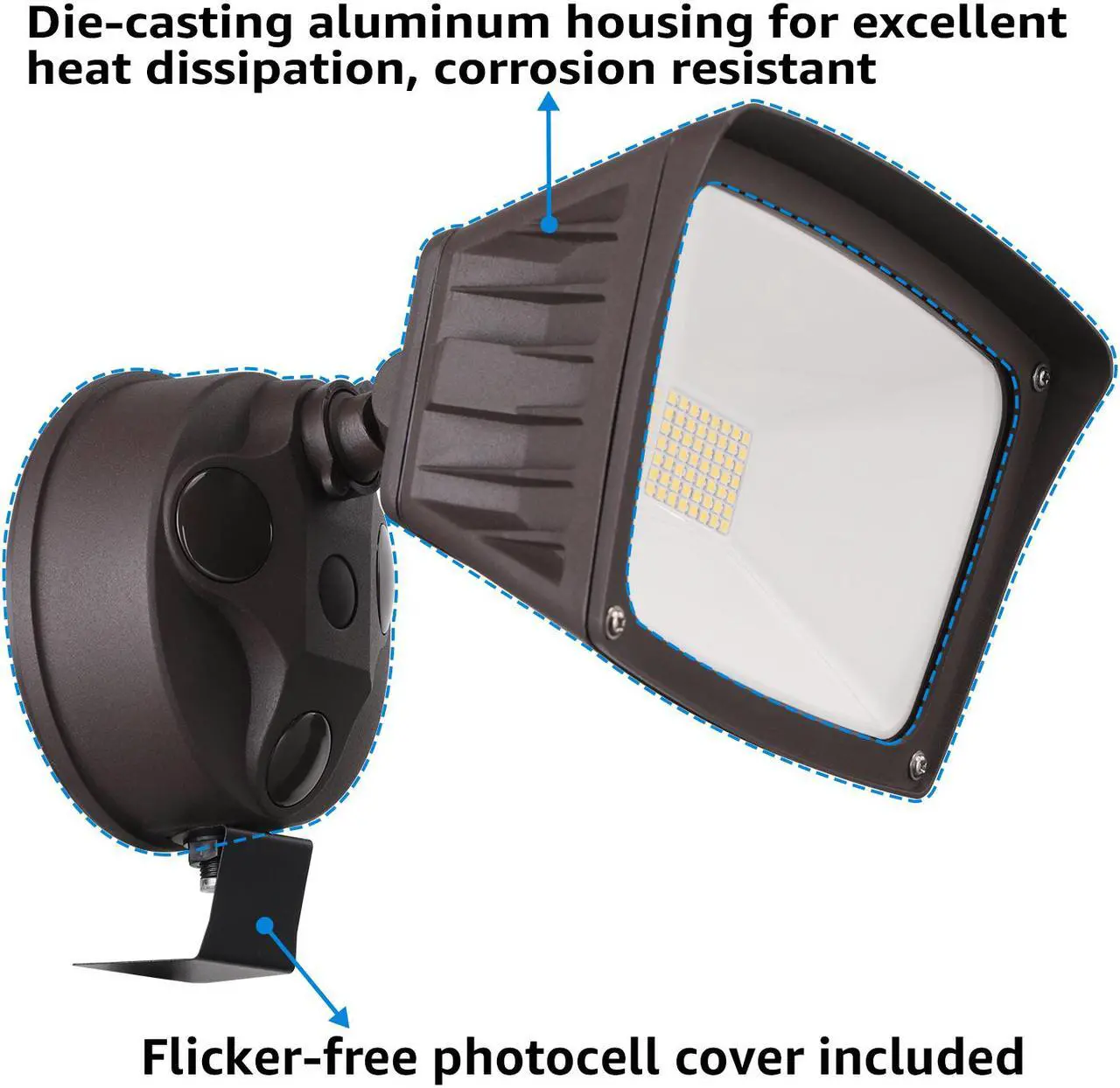 Alt view image 6 of 7 - LEONLITE LED Outdoor Flood Light, Dusk-to-Dawn (Photocell Included), 3400lm, Waterproof Security Floodlight, ETL-Listed Exterior Lighting for Yard, 5000K Daylight