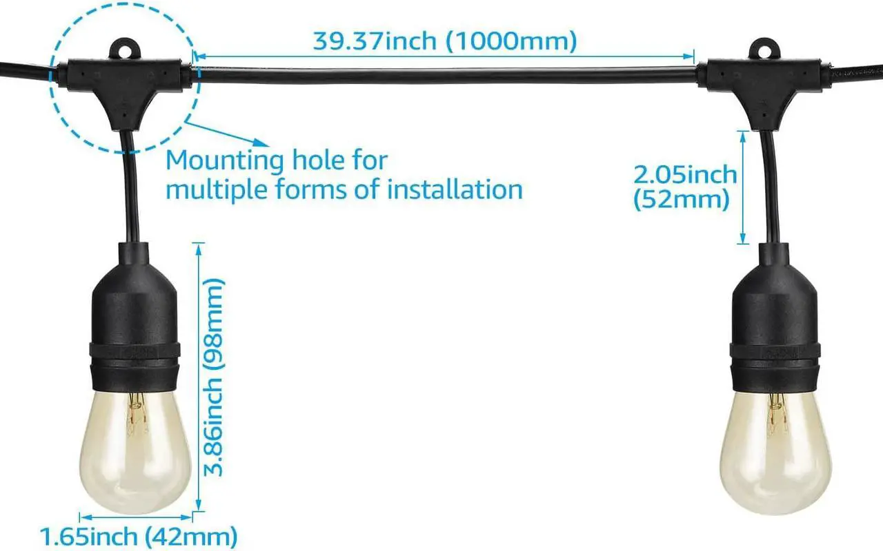 Alt view image 3 of 7 - TORCHSTAR 50ft LED Outdoor String Lights, Extendable Vintage Retro Bulb Lighting, Hanging Light for Festivals, Events, 24 Sockets with Extra 12 Bulbs, Weatherproof Patio Grade, Garden, Balcony
