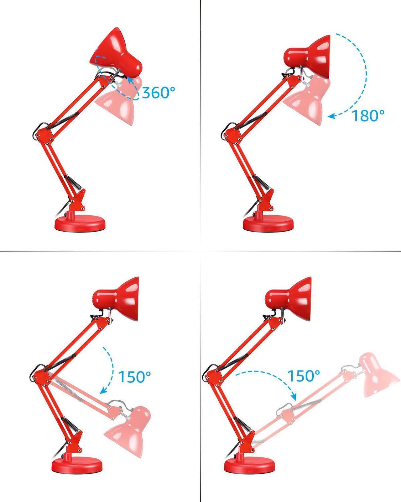 Alt view image 5 of 7 - TORCHSTAR Metal Swing Arm Desk Lamp, Interchangeable Base Or Clamp, Classic Architect Clip On Study Table Lamp, Multi-Joint, Adjustable Arm, Red Finish