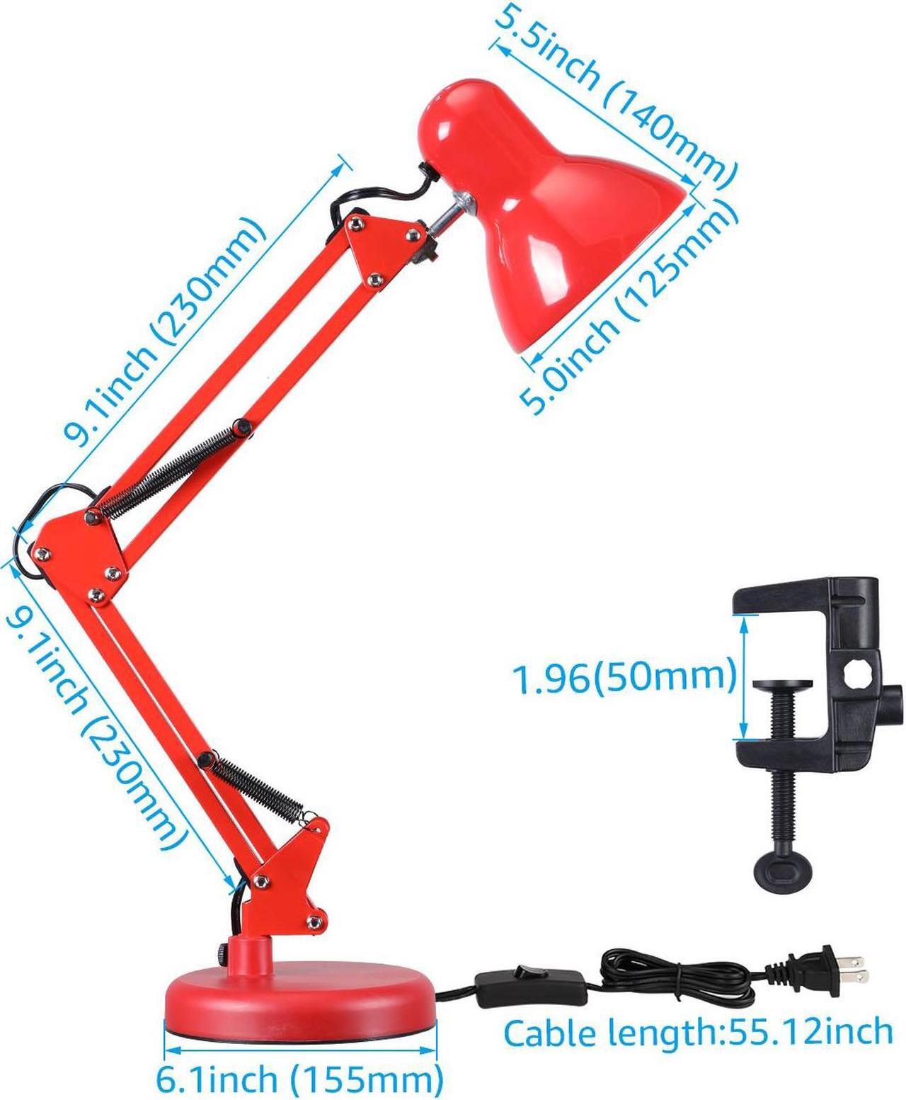 Alt view image 6 of 7 - TORCHSTAR Metal Swing Arm Desk Lamp, Interchangeable Base Or Clamp, Classic Architect Clip On Study Table Lamp, Multi-Joint, Adjustable Arm, Red Finish