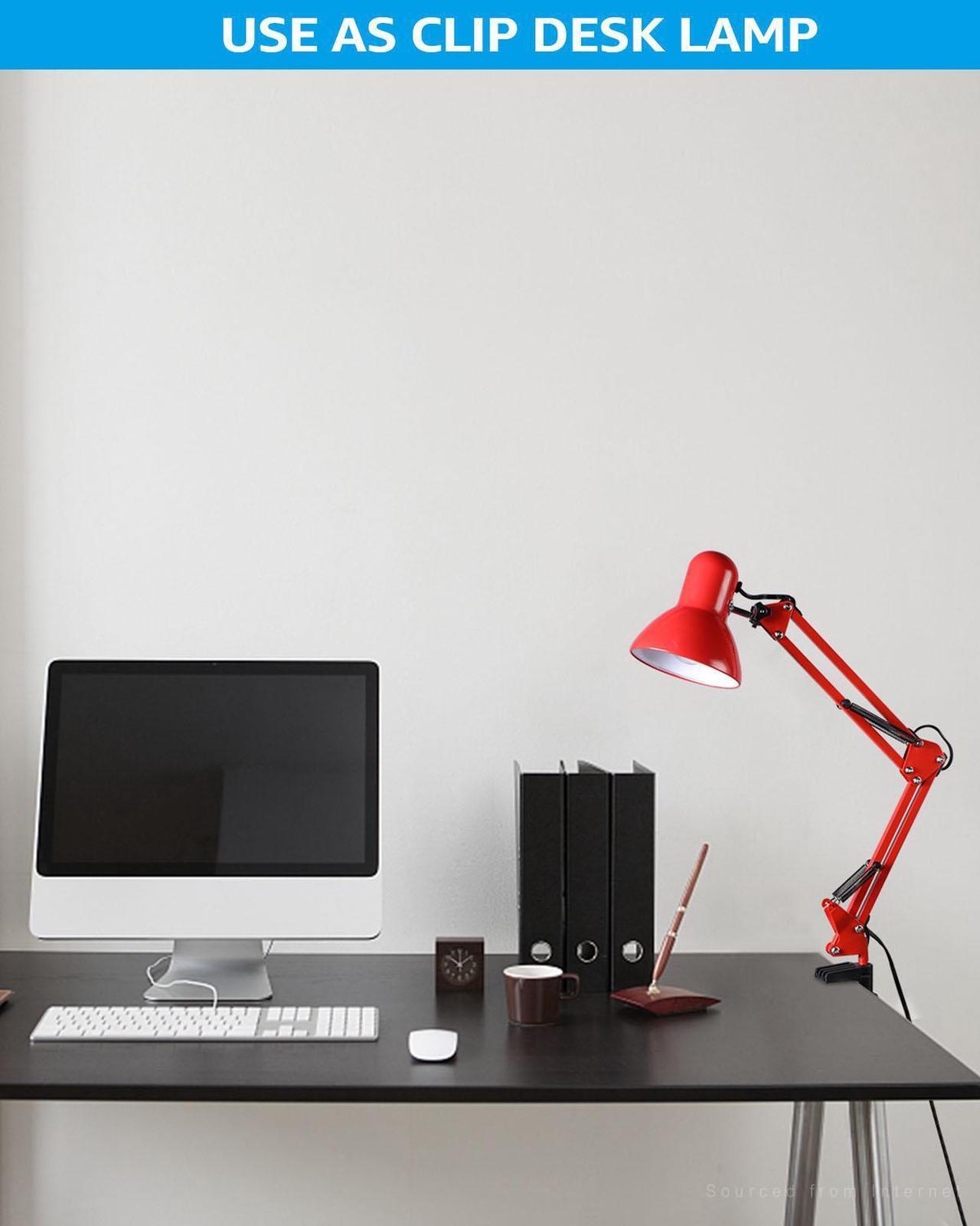 Alt view image 4 of 7 - TORCHSTAR Metal Swing Arm Desk Lamp, Interchangeable Base Or Clamp, Classic Architect Clip On Study Table Lamp, Multi-Joint, Adjustable Arm, Red Finish