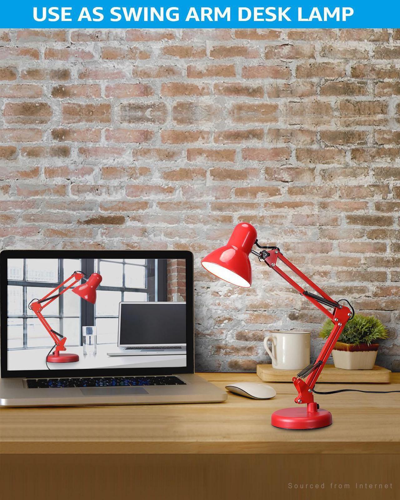 Alt view image 3 of 7 - TORCHSTAR Metal Swing Arm Desk Lamp, Interchangeable Base Or Clamp, Classic Architect Clip On Study Table Lamp, Multi-Joint, Adjustable Arm, Red Finish