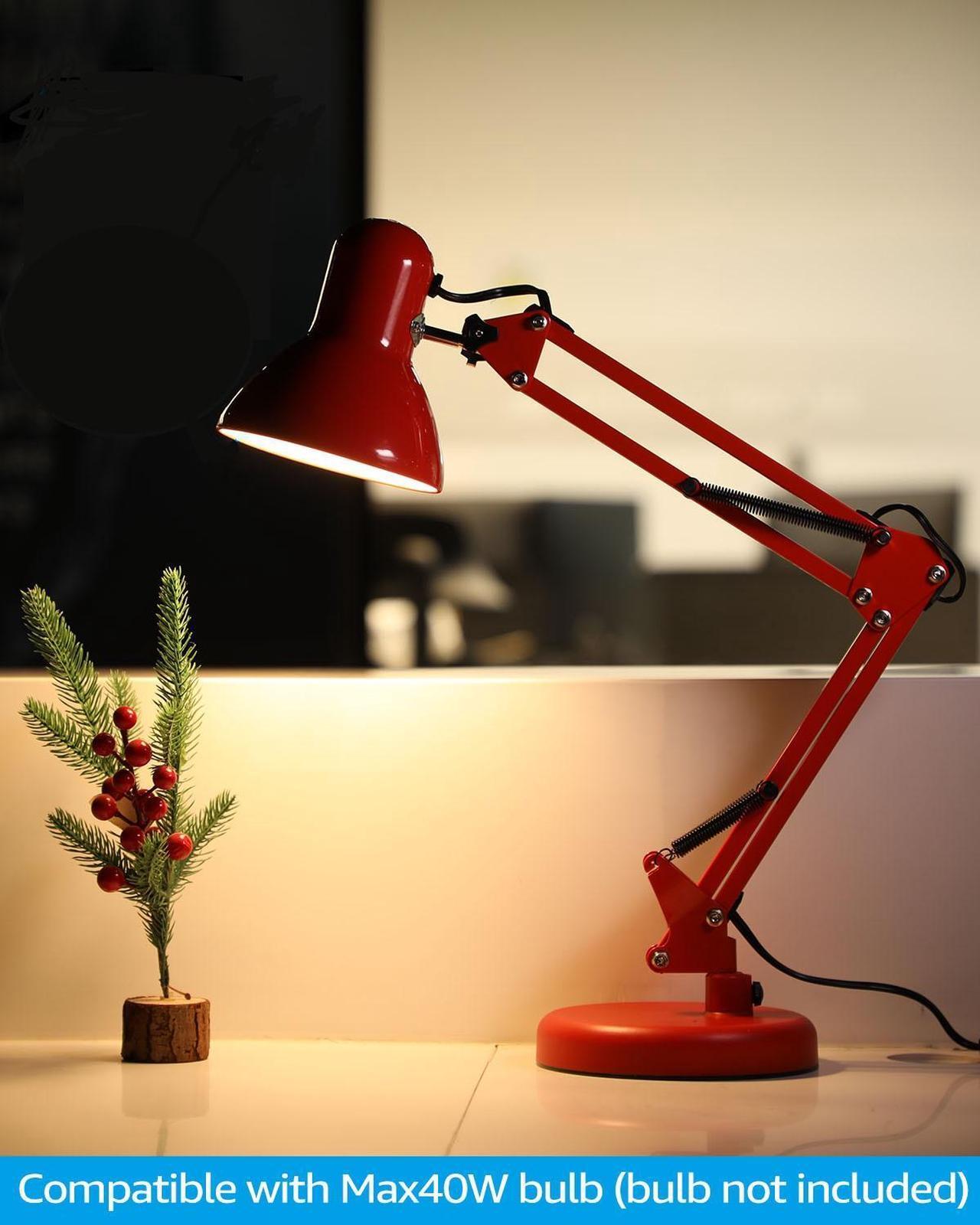 Alt view image 7 of 7 - TORCHSTAR Metal Swing Arm Desk Lamp, Interchangeable Base Or Clamp, Classic Architect Clip On Study Table Lamp, Multi-Joint, Adjustable Arm, Red Finish