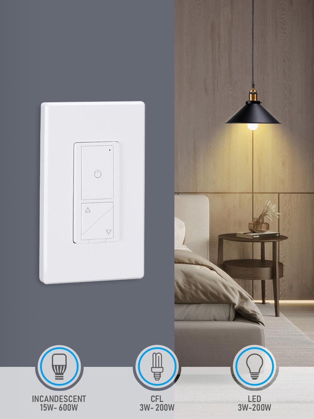 Alt view image 3 of 7 - TORCHSTAR 120V Dimmer Switch, Wireless Light Switch and Receiver Kit, No in-Wall Wiring Required, Remote Control for Ceiling Lights, Fans, Lamps, 100 Ft RF Range, ETL listed