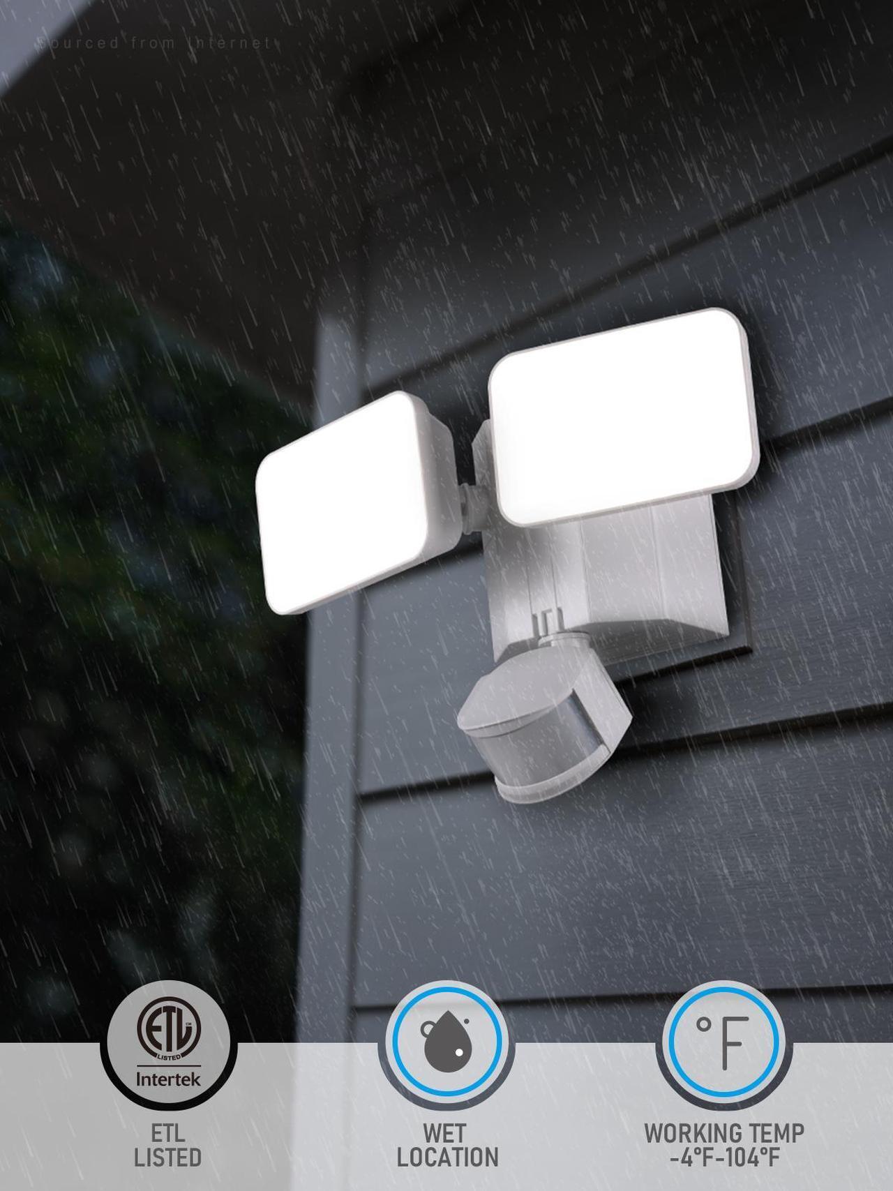 Alt view image 7 of 7 - LED Security Light with GFCI Outlets& Motion Sensor, Dusk to Dawn, 5000K Daylight, White