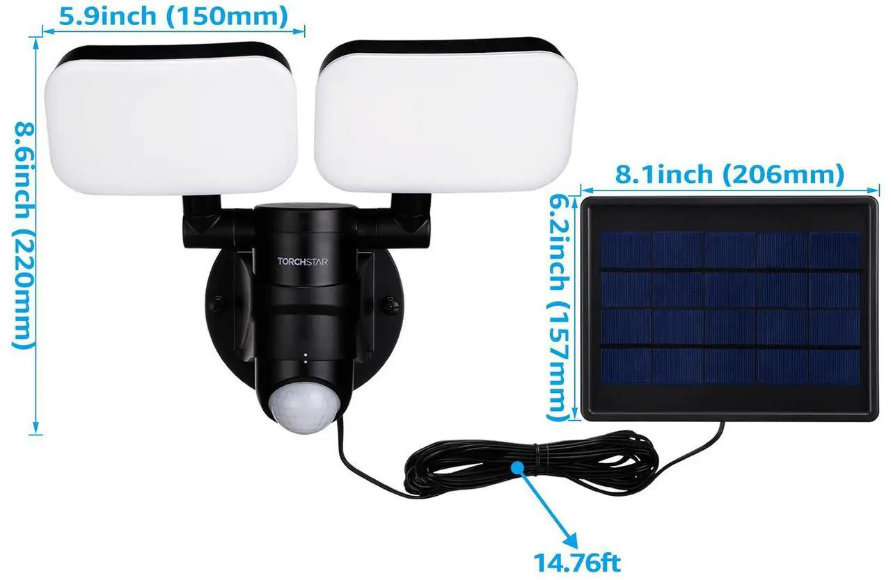 Alt view image 7 of 7 - TORCHSTAR LED Solar Outdoor Security Lights with Motion Sensor, Adjustable Dual-Head Flood Light, 2 Modes Auto Mode & ON-OFF Mode, 6500K, IP65 Waterproof, for Yard, Garages, Patios, Entryways