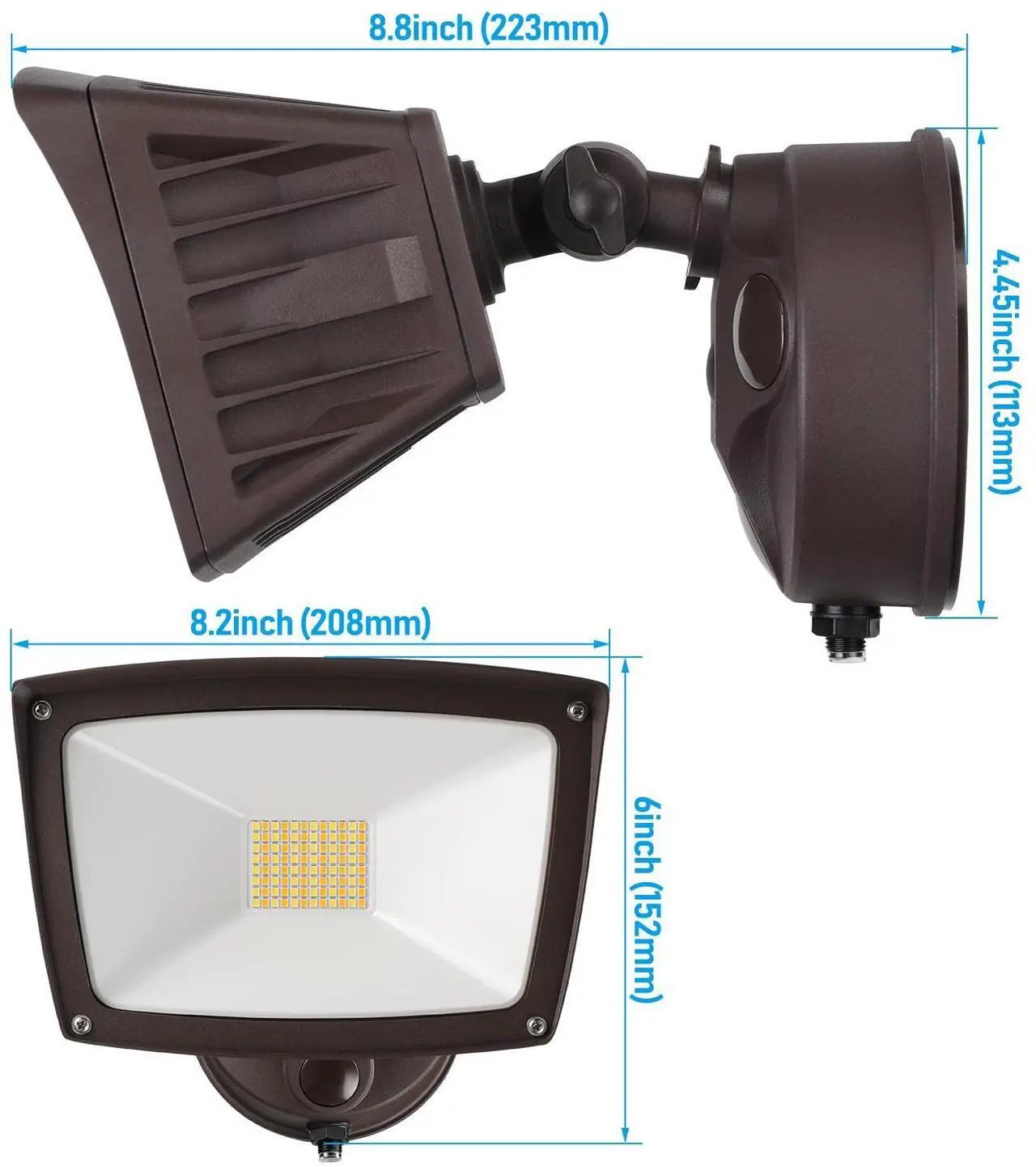 Alt view image 6 of 6 - LEONLITE LED 3CCT Flood Light Dusk to Dawn, 40W Sensor Security Light, 3000K/4000K/5000K Selectable, Adjustable Head, Bronze