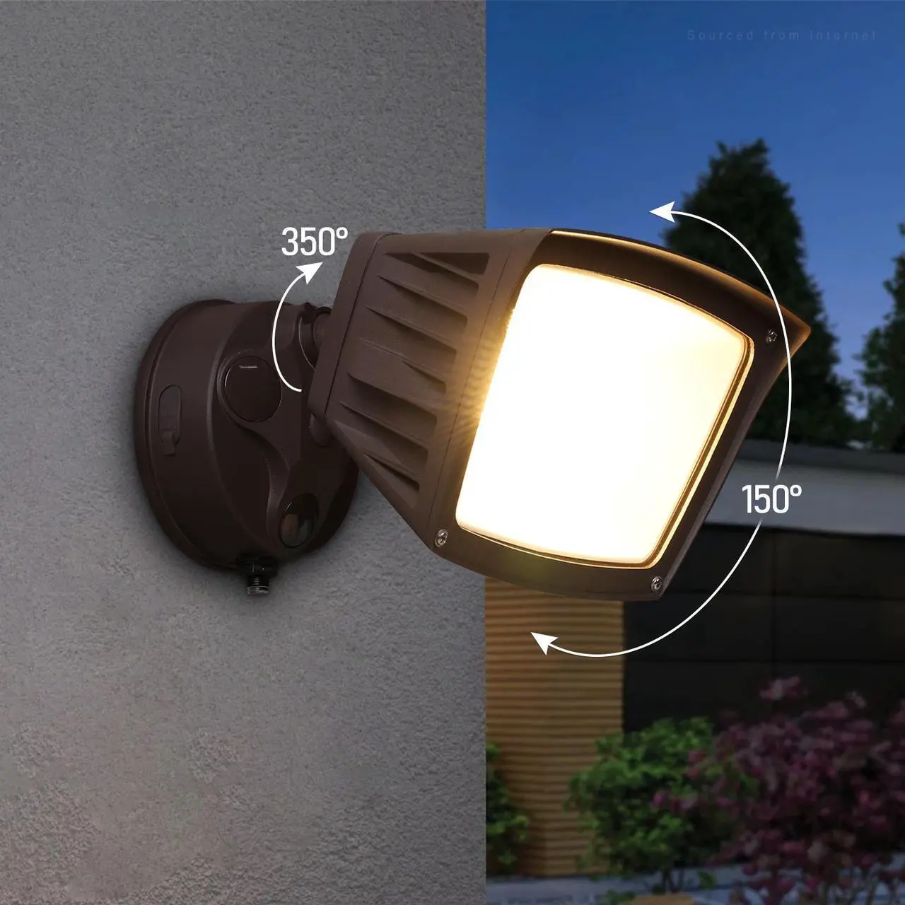 Alt view image 2 of 6 - LEONLITE LED 3CCT Flood Light Dusk to Dawn, 40W Sensor Security Light, 3000K/4000K/5000K Selectable, Adjustable Head, Bronze