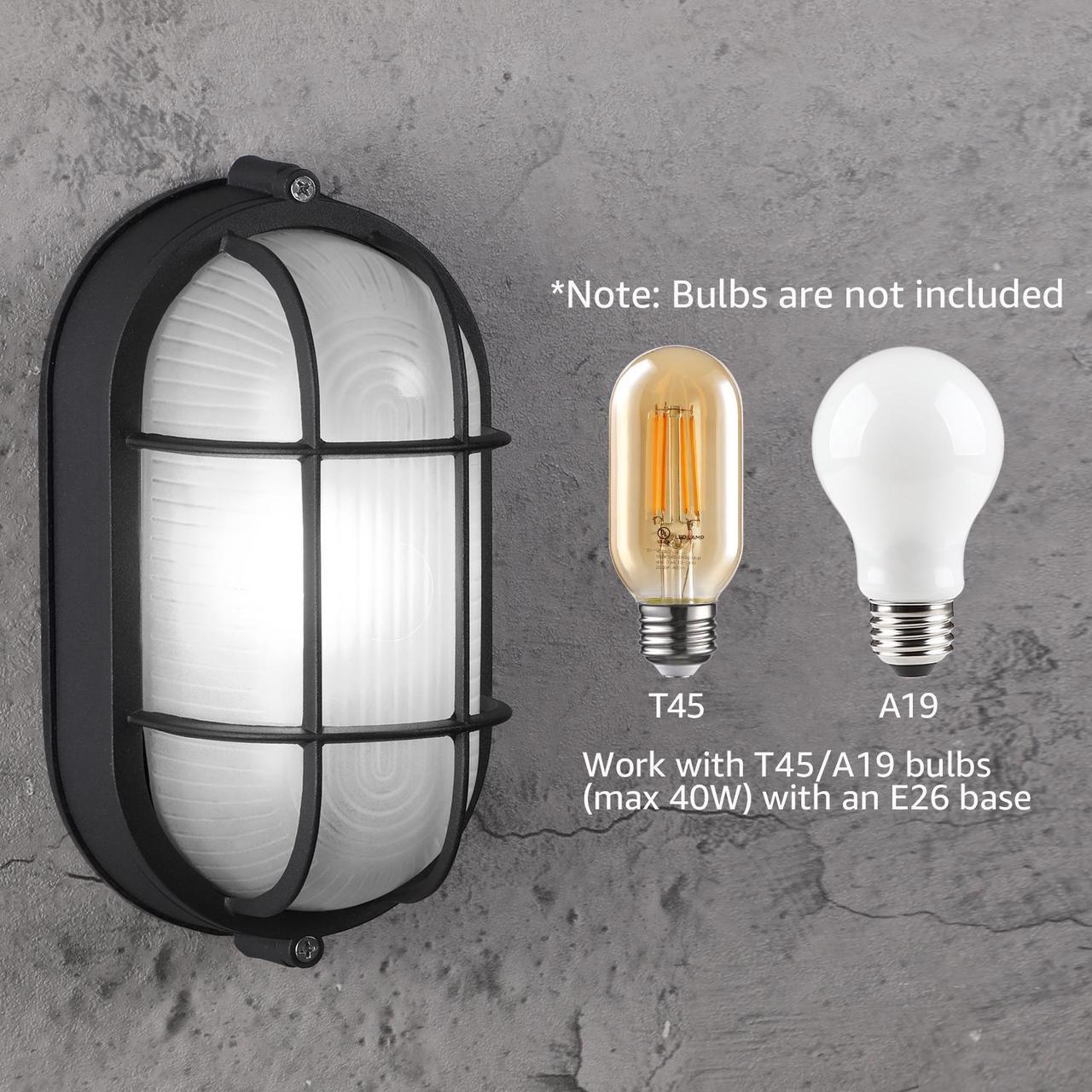 Alt view image 5 of 7 - 4 Pack Outdoor Bulkhead Light, Nautical 4 Inch Marine Wall Lights, E26 Socket, Aluminum Housing, Wet Location, Flush Mount for Wall or Ceiling, Bulbs Not Included, Black