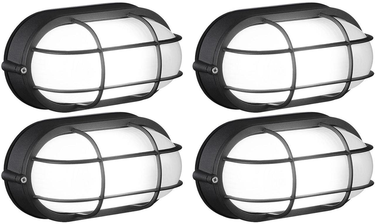 Main image of 4 Pack Outdoor Bulkhead Light, Nautical 4 Inch Marine Wall Lights, E26 Socket, Aluminum Housing, Wet Location, Flush Mount for Wall or Ceiling, Bulbs Not Included, Black