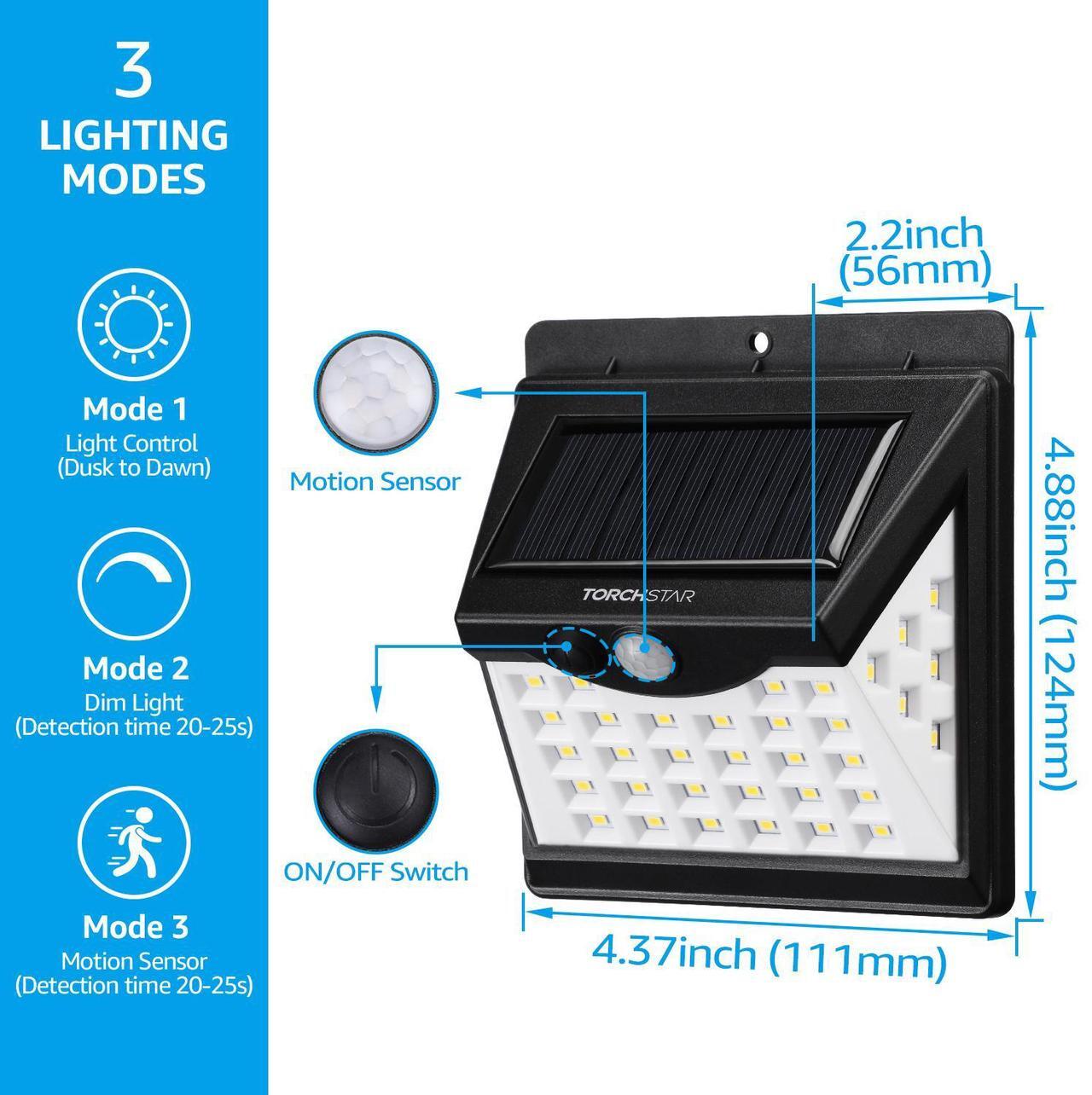 Alt view image 2 of 7 - 4 Pack 40 LED Outdoor Solar Lights, Wireless Solar Motion Sensor Light,  6500K Pure White, Waterproof Security Lighting for Garage, Porch, Driveway, Patio, Black