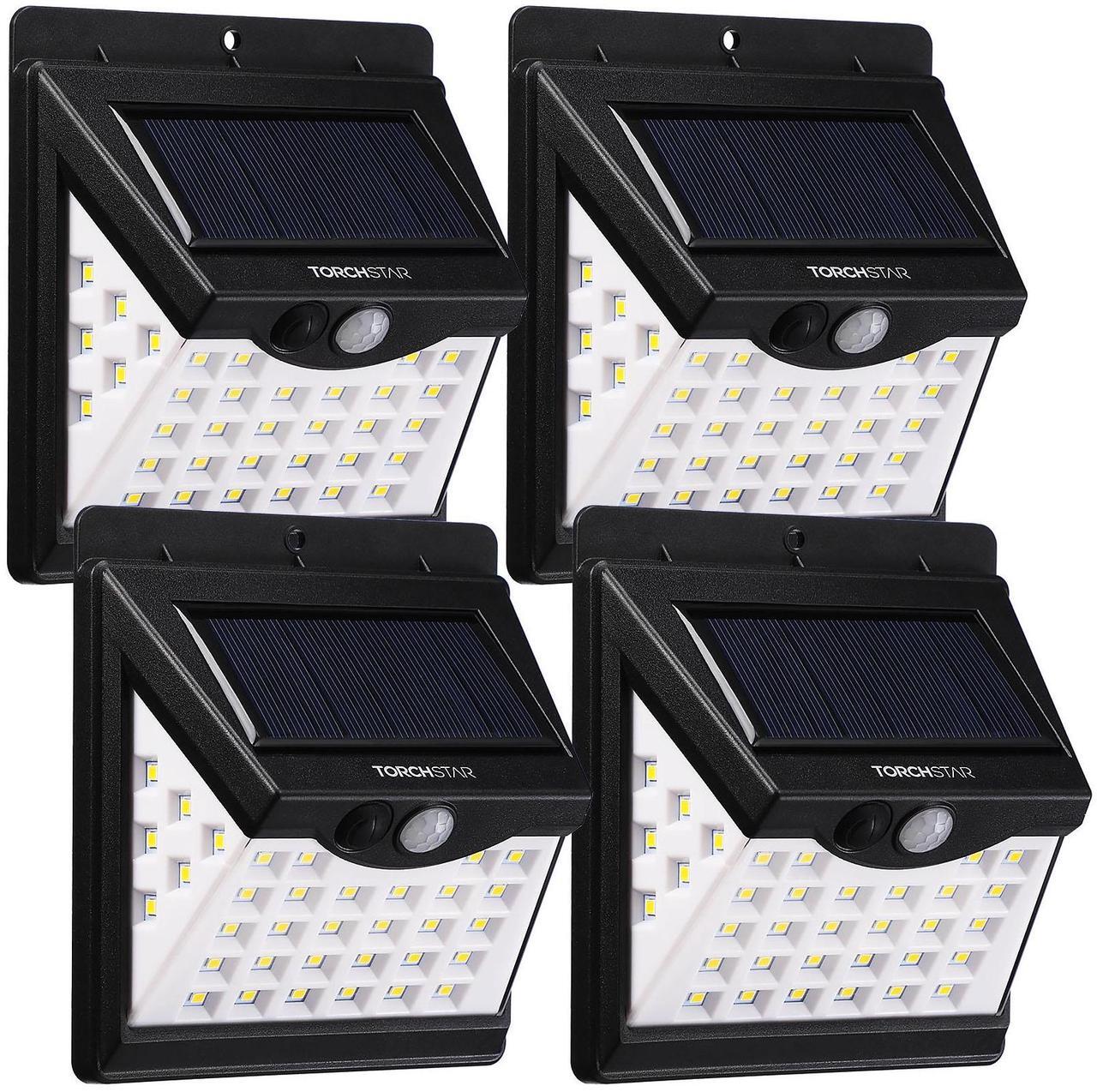 Main image of 4 Pack 40 LED Outdoor Solar Lights, Wireless Solar Motion Sensor Light,  6500K Pure White, Waterproof Security Lighting for Garage, Porch, Driveway, Patio, Black