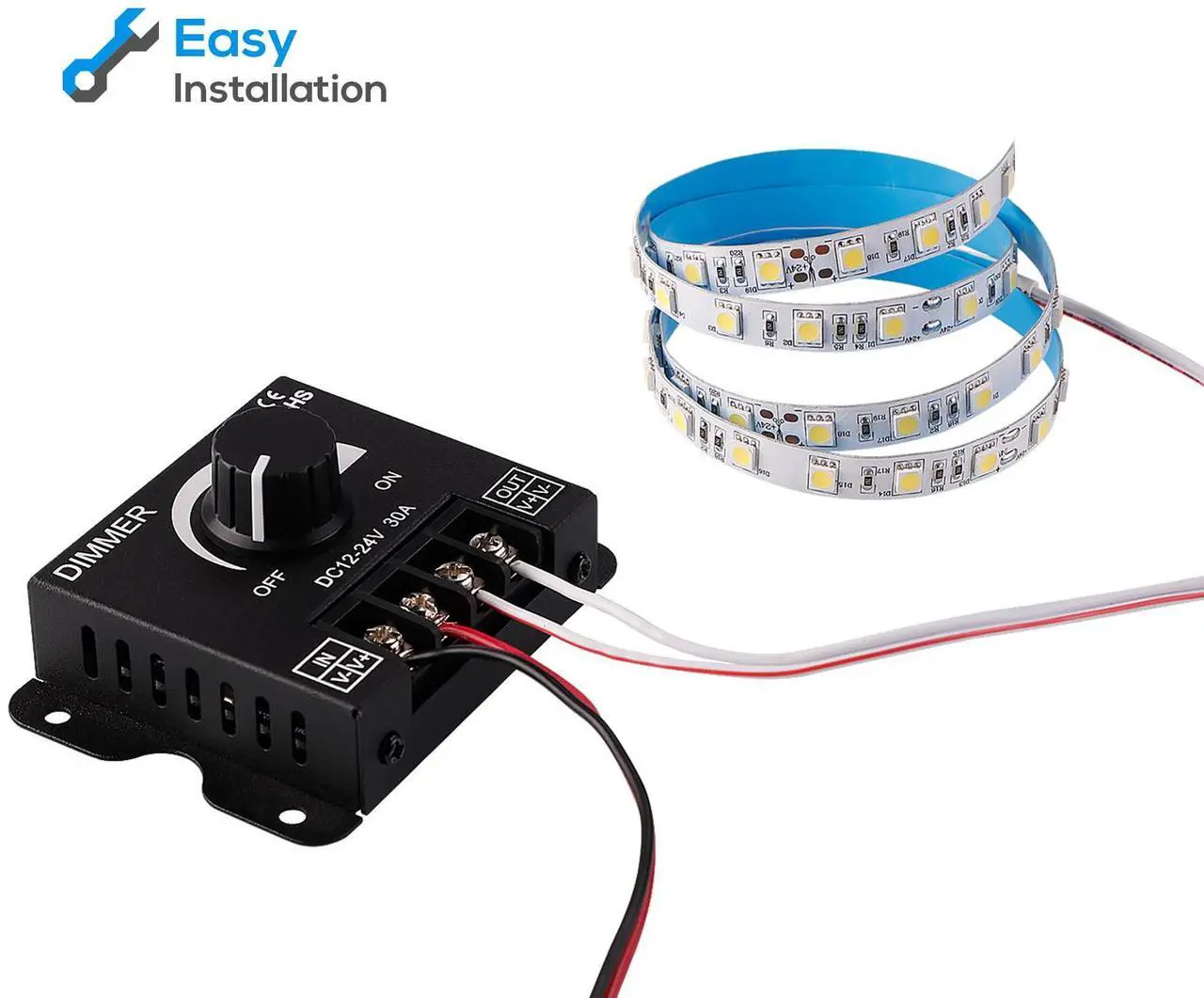 Alt view image 4 of 7 - 4 Pack PWM Dimming Controller for LED Strip Light, DC 12V - 24V Dimmer Knob ON/OFF Switch with Aluminum Housing, Single Channel 30A 5050 3538 5630 Single Color Light Ribbon