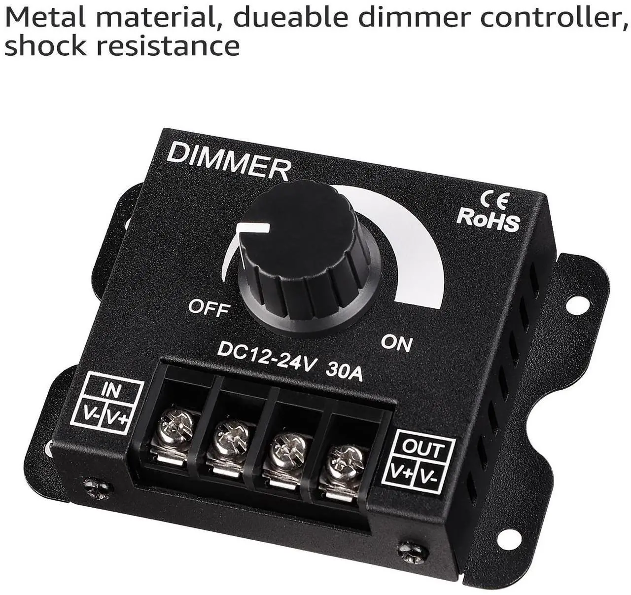 Alt view image 2 of 7 - 4 Pack PWM Dimming Controller for LED Strip Light, DC 12V - 24V Dimmer Knob ON/OFF Switch with Aluminum Housing, Single Channel 30A 5050 3538 5630 Single Color Light Ribbon