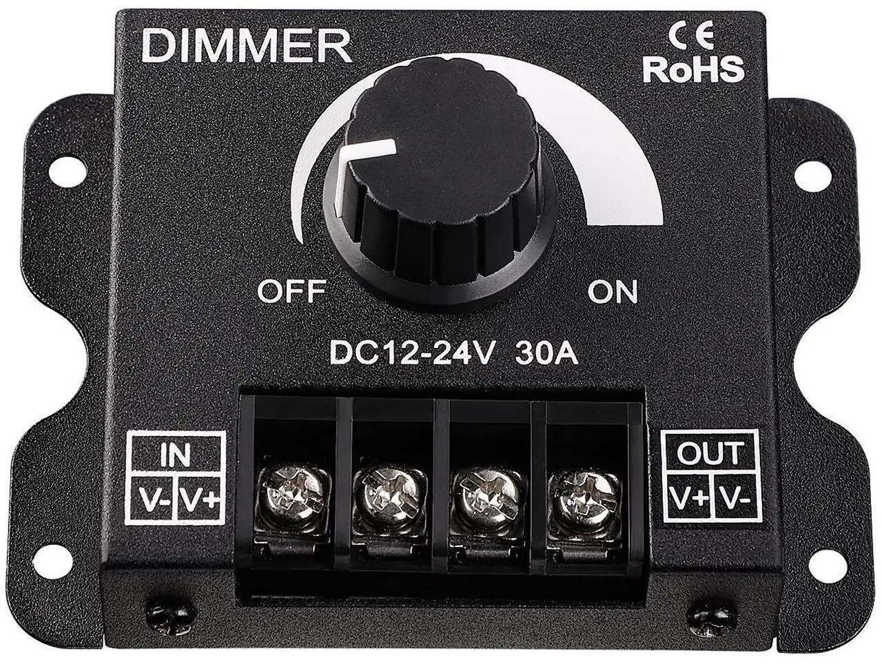 Alt view image 7 of 7 - 4 Pack PWM Dimming Controller for LED Strip Light, DC 12V - 24V Dimmer Knob ON/OFF Switch with Aluminum Housing, Single Channel 30A 5050 3538 5630 Single Color Light Ribbon