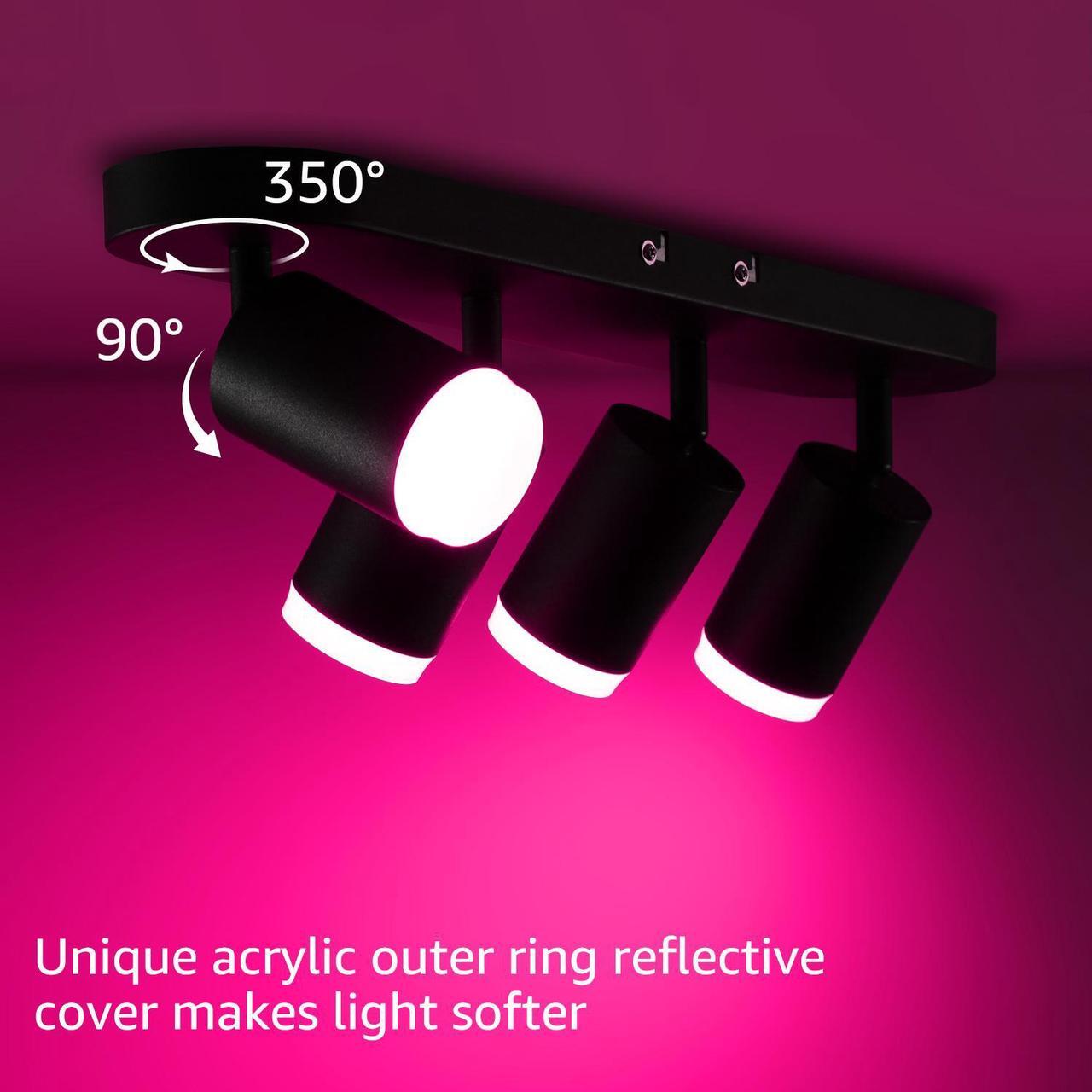 Alt view image 6 of 7 - Smart LED Track Lighting, WiFi RGBCW Track Lighting Fixtures, 4 Head Ceiling Spot Light, Compatible with Alexa/Google Home/Siri, 16 Million Colors with Remote, 2400-5000K Dimmable, 30W, Black