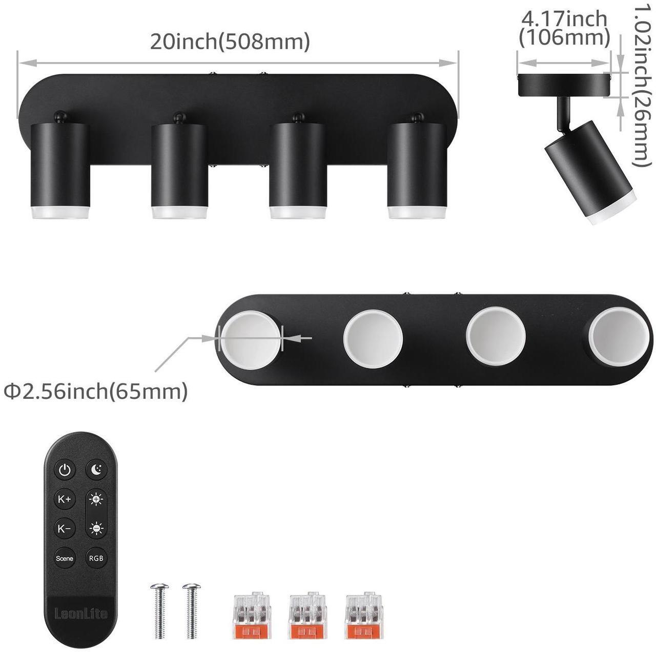 Alt view image 7 of 7 - Smart LED Track Lighting, WiFi RGBCW Track Lighting Fixtures, 4 Head Ceiling Spot Light, Compatible with Alexa/Google Home/Siri, 16 Million Colors with Remote, 2400-5000K Dimmable, 30W, Black
